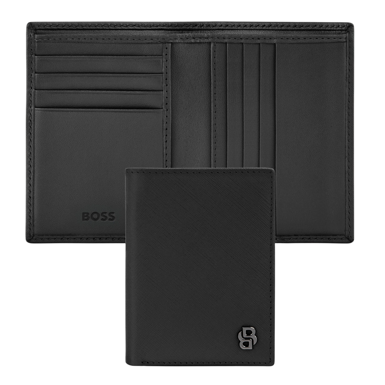 Hugo Boss Double B Saffiano Folding card holder Black