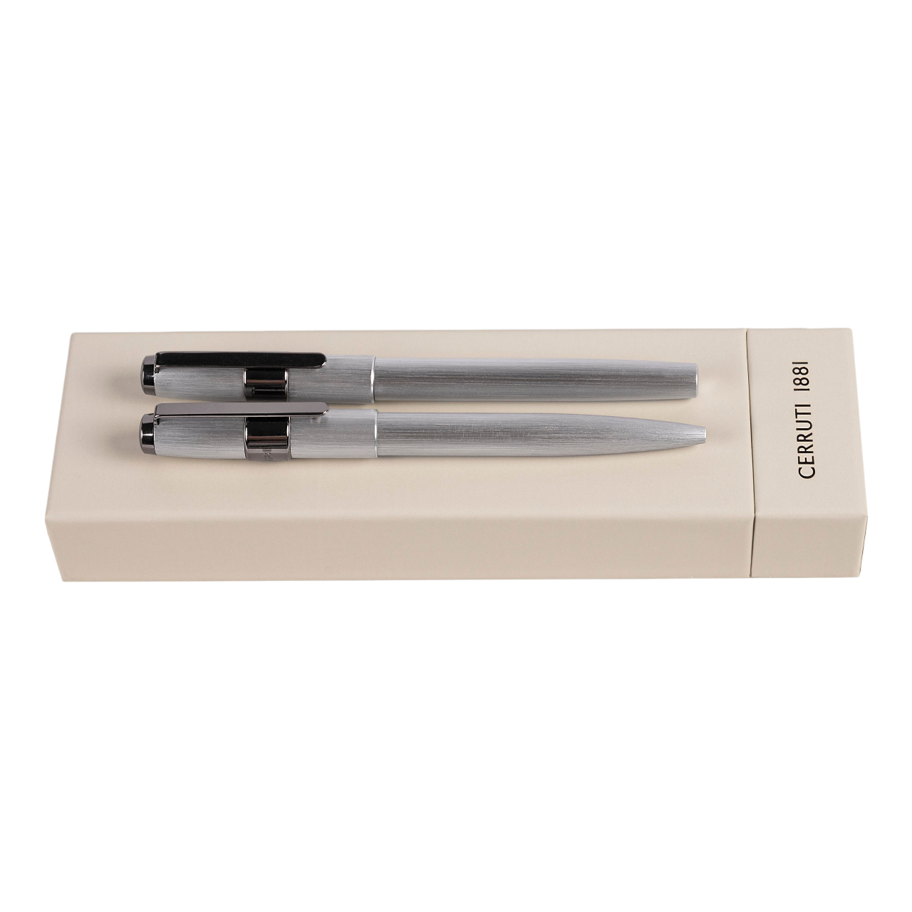 Cerruti 1881 Block Brushed Set Black (ballpoint pen & rollerball pen)