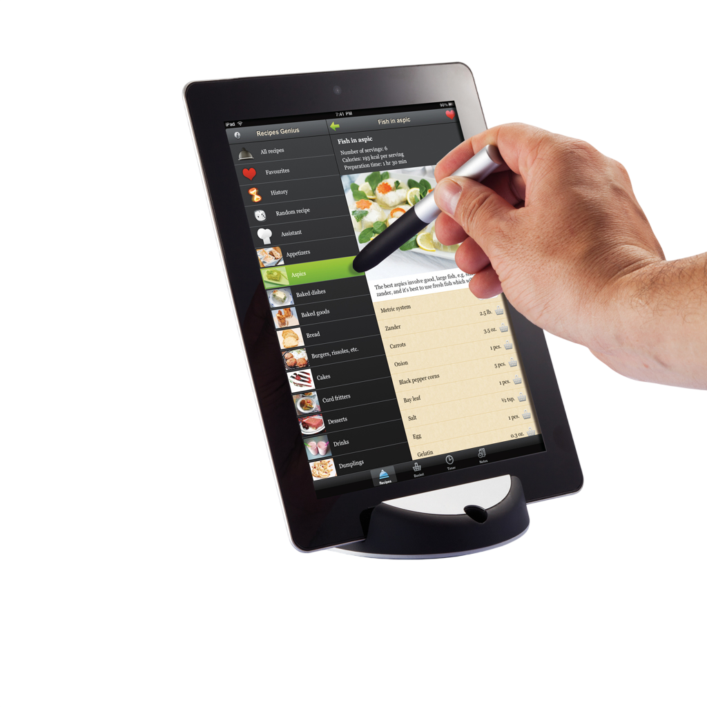 Chef tablet stand with touchpen