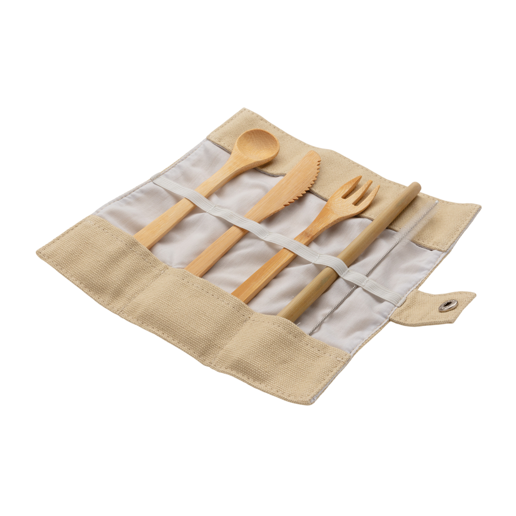 Reusable bamboo travel cutlery set