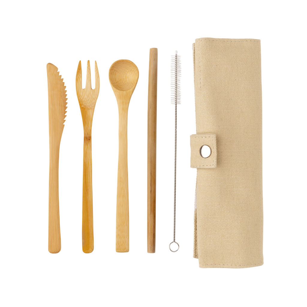 Reusable bamboo travel cutlery set