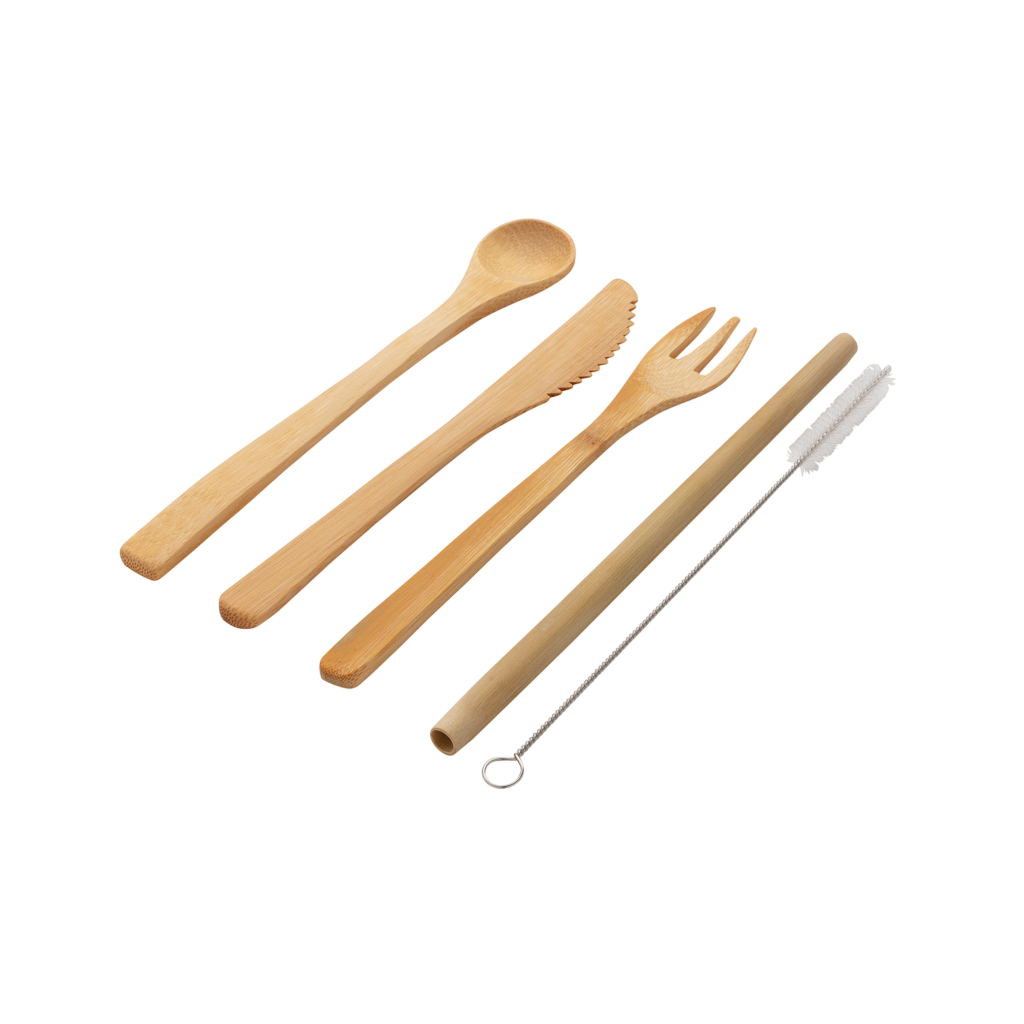 Reusable bamboo travel cutlery set