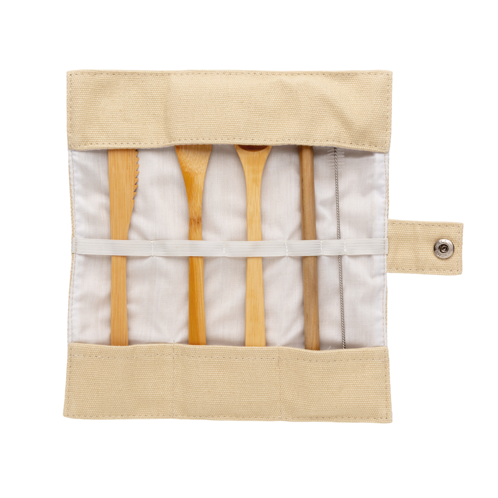 Reusable bamboo travel cutlery set