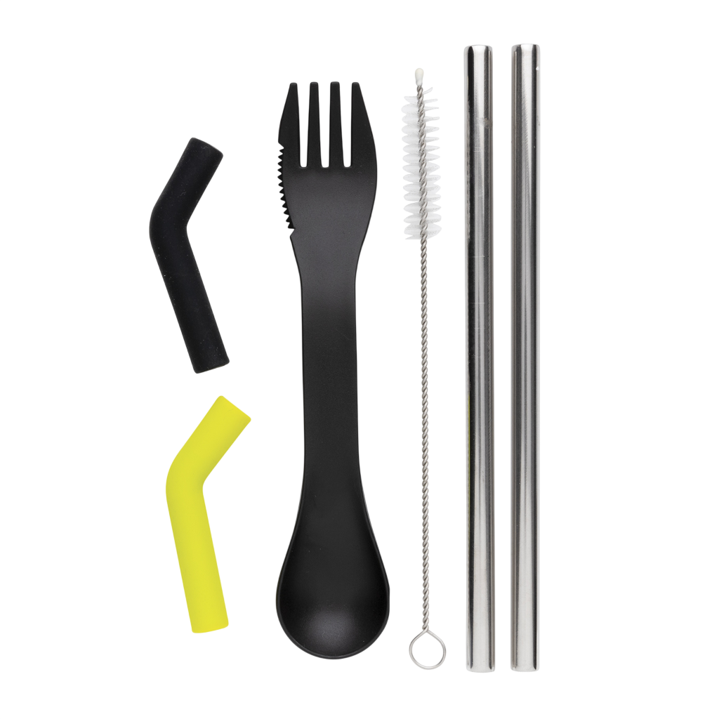 Tierra 2pcs straw and cutlery set in pouch