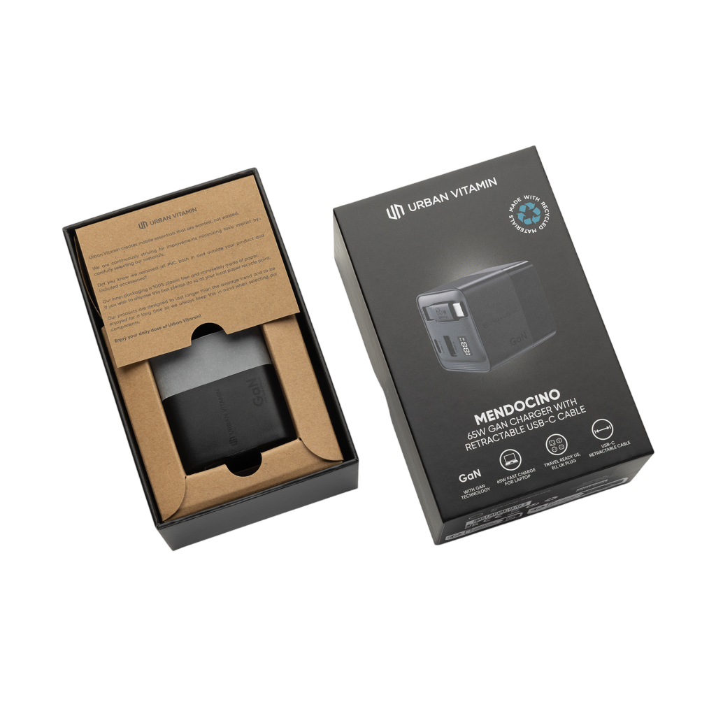 Urban Vitamin Mendocino 65W GaN charger retractable cable