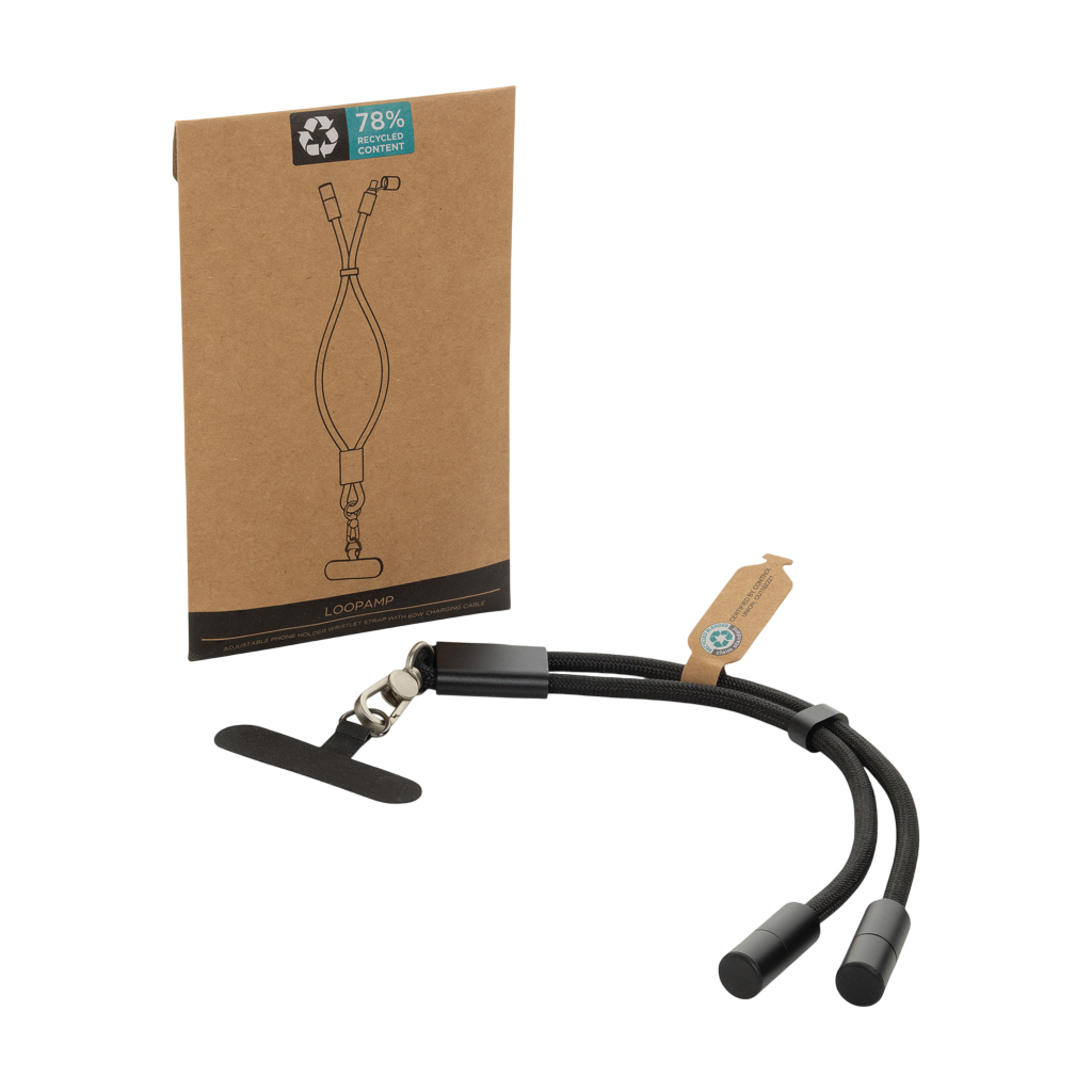 LoopAmp RCS RPET adjustable phone wrist strap 60W cable