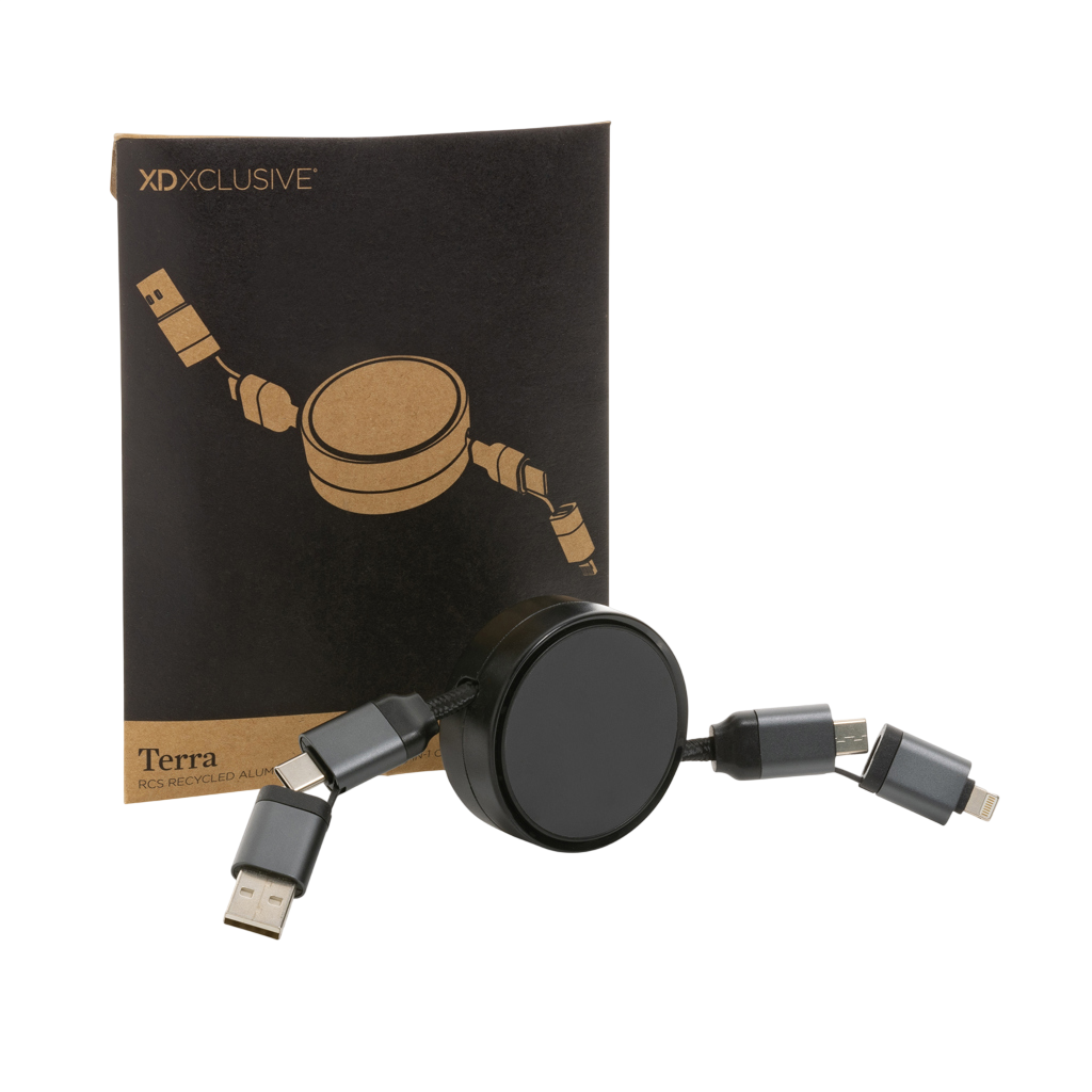 Terra RCS recycled aluminium retractable 6 in 1 45W cable