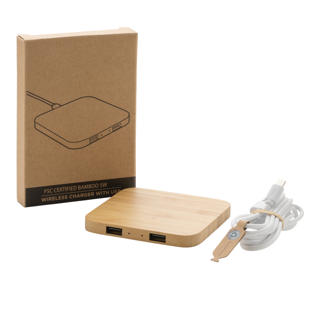 Bamboo 5W wireless charger with USB