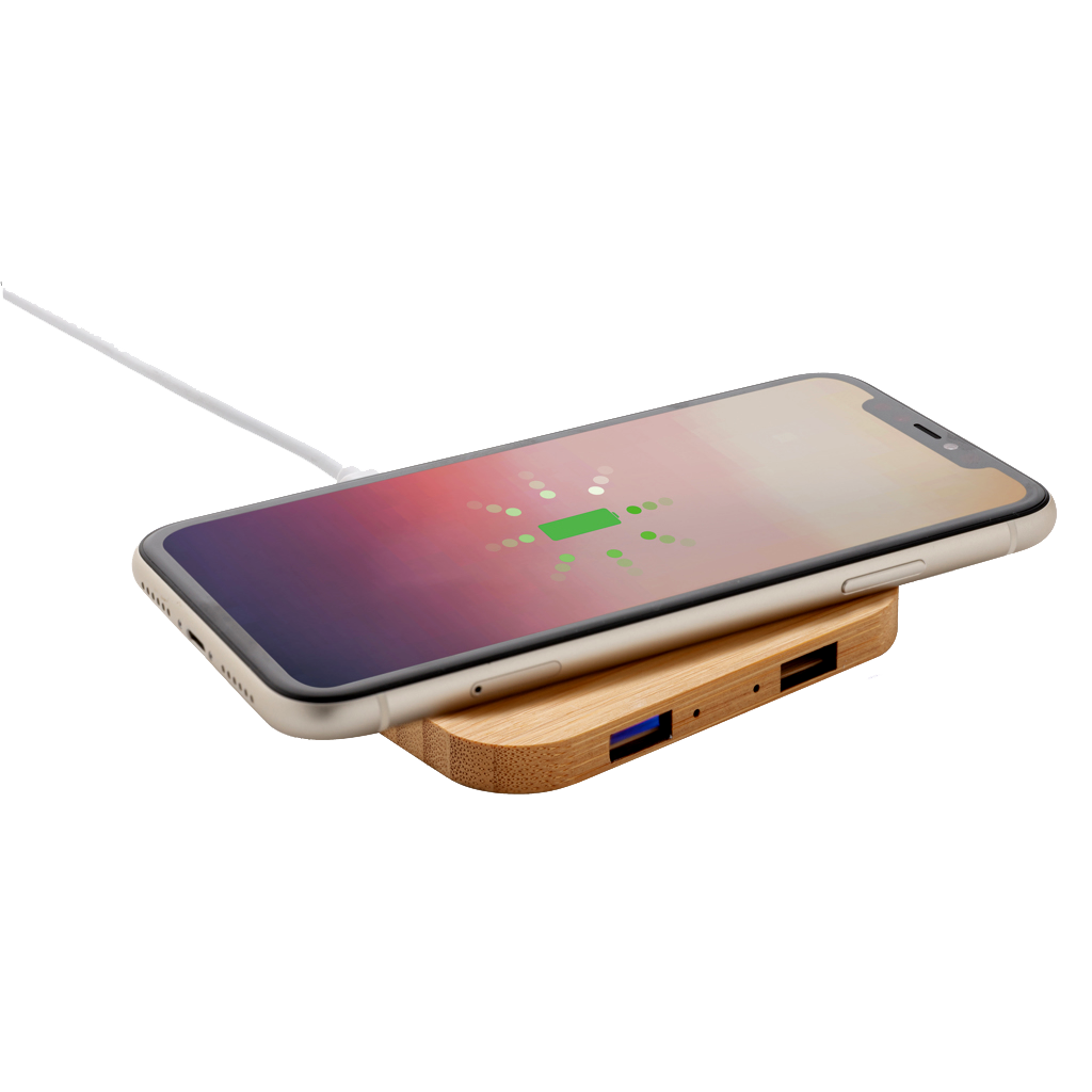 Bamboo 5W wireless charger with USB