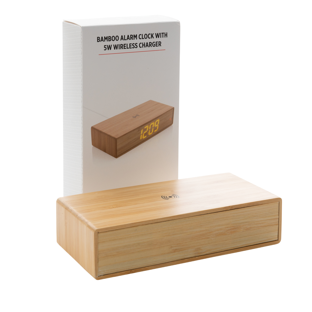 Bamboo alarm clock with 5W wireless charger