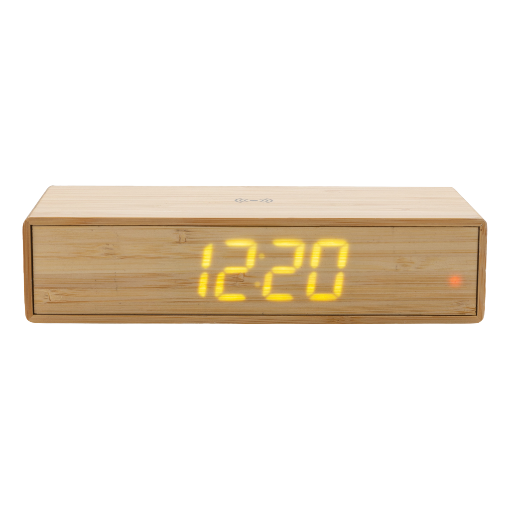 Bamboo alarm clock with 5W wireless charger