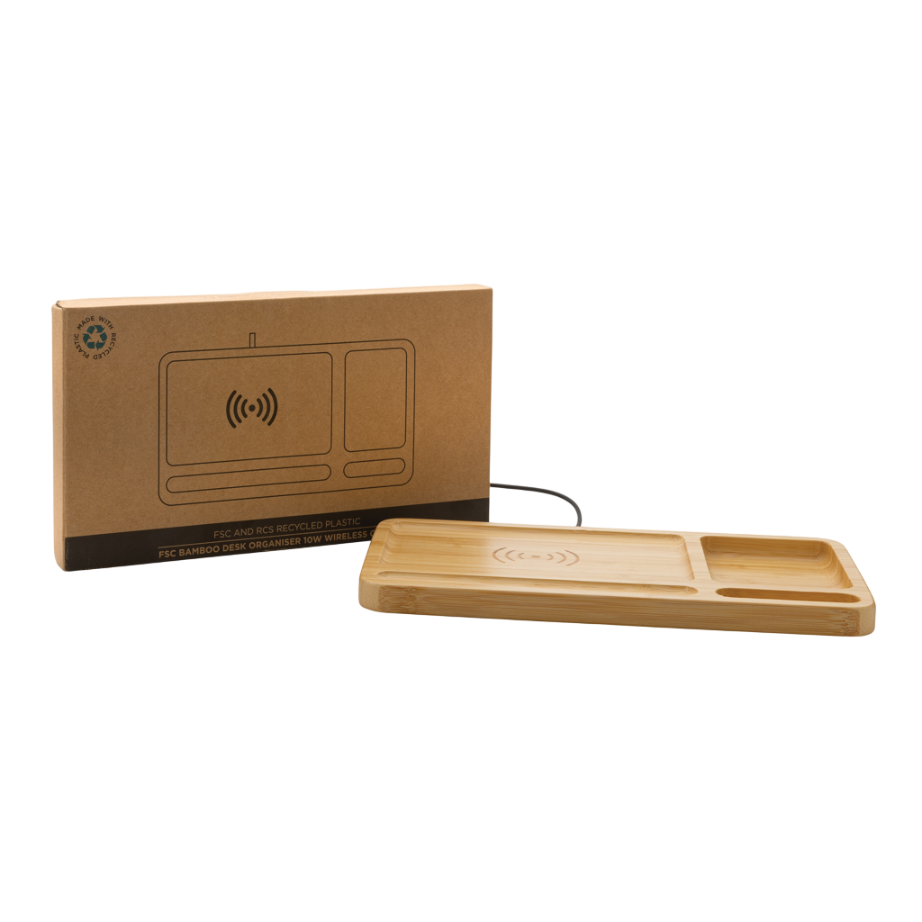 Bamboo desk organiser 10W wireless charger