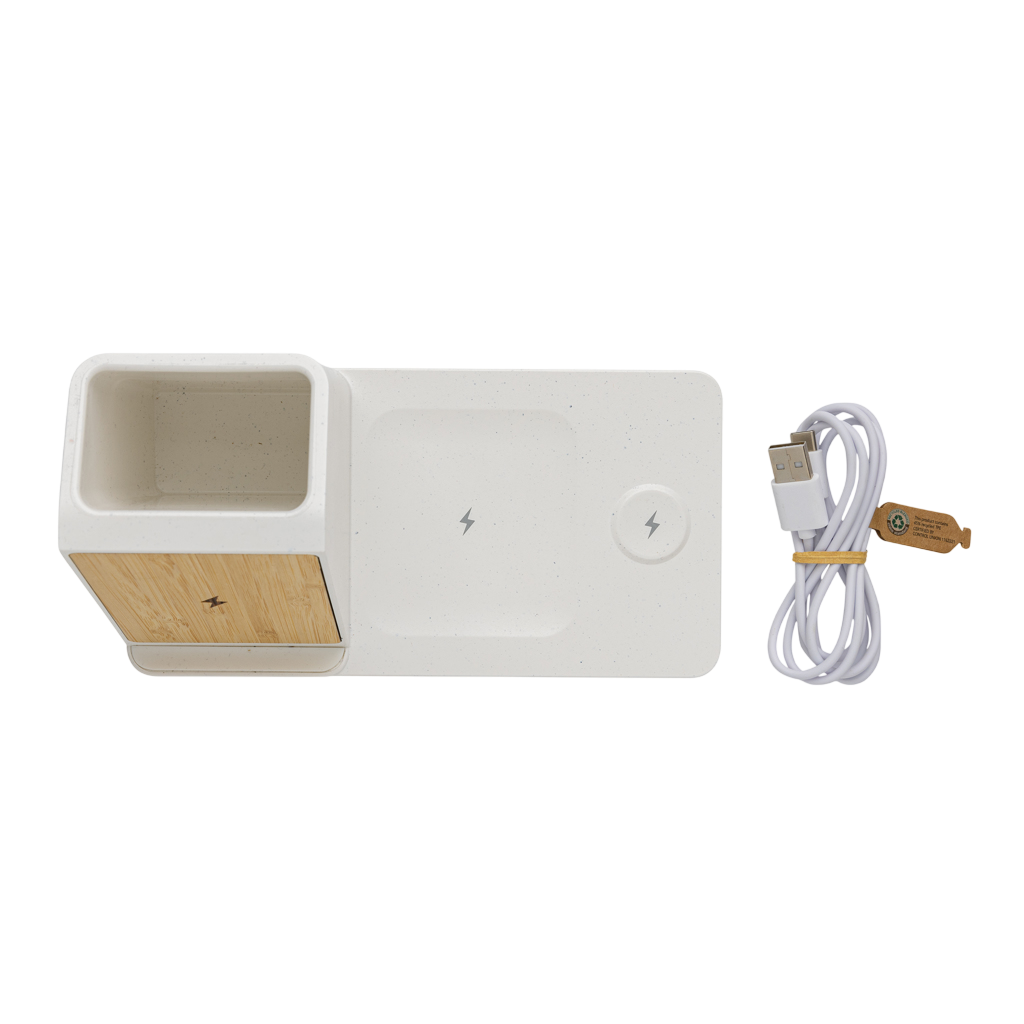 Ontario recycled plastic & bamboo 3-in-1 wireless charger