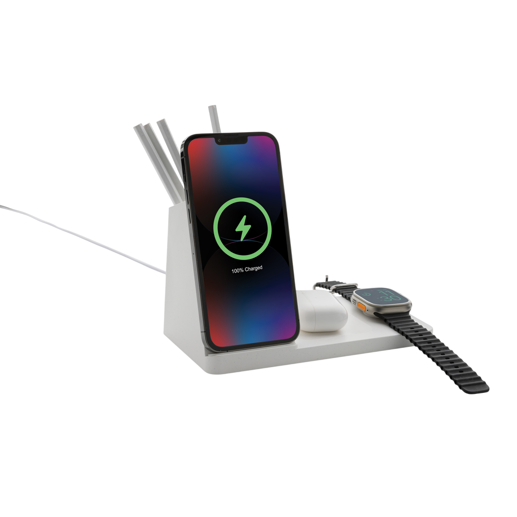 Ontario recycled plastic & bamboo 3-in-1 wireless charger