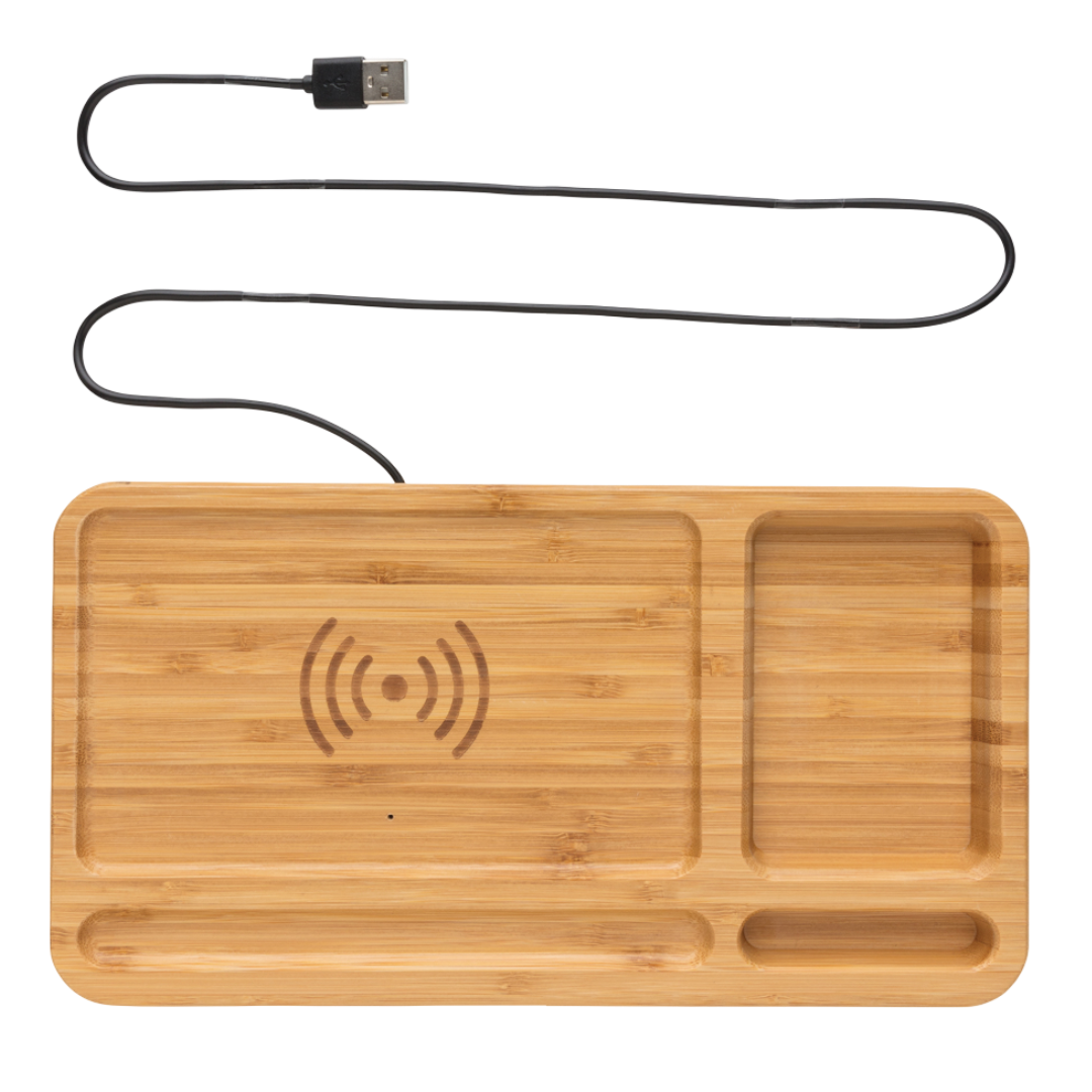 Bamboo desk organiser 5W wireless charger