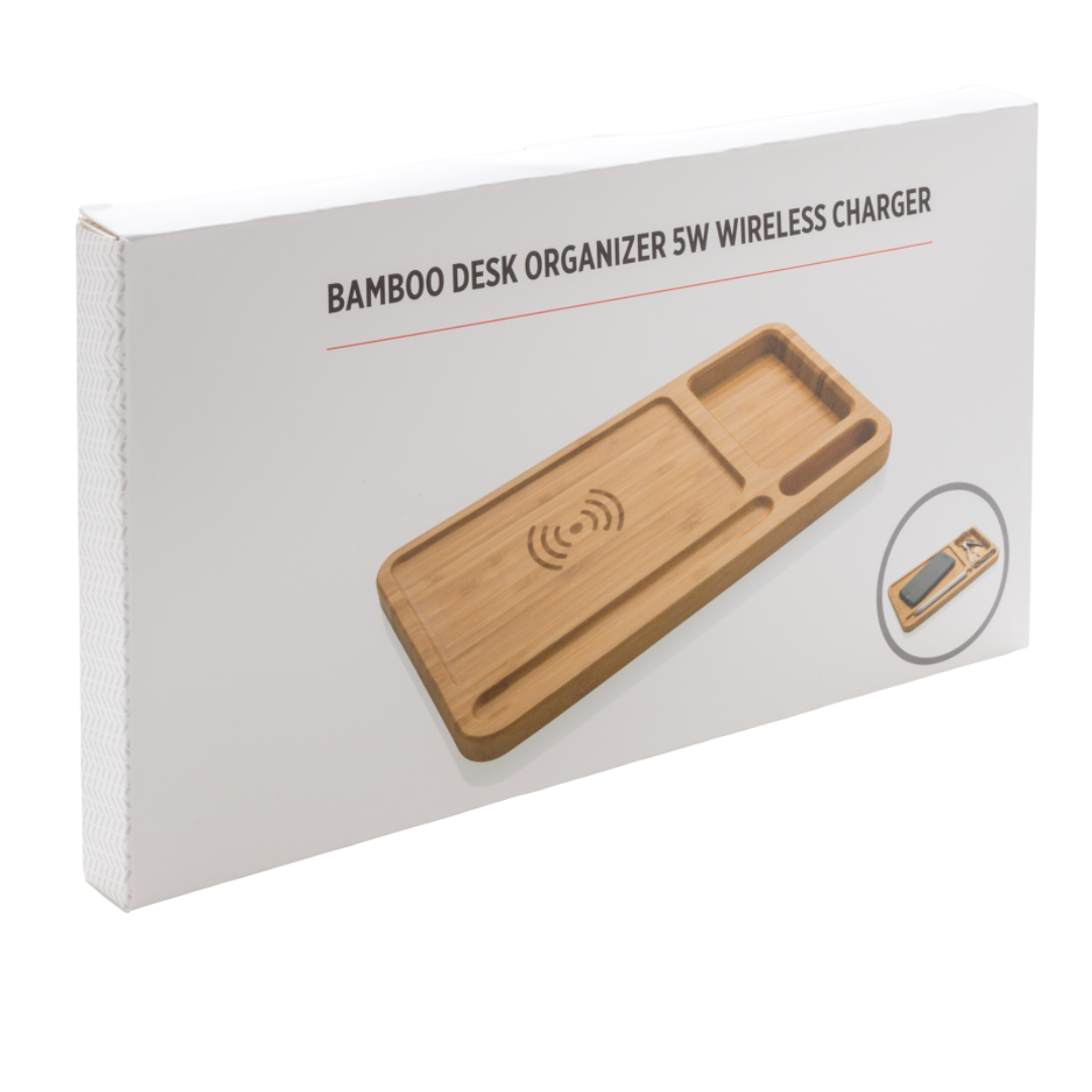 Bamboo desk organiser 5W wireless charger