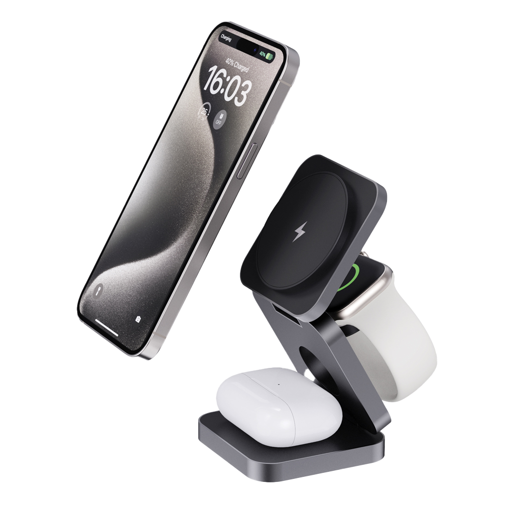 Terra RCS recycled aluminium foldable 3 in 1 15W charger
