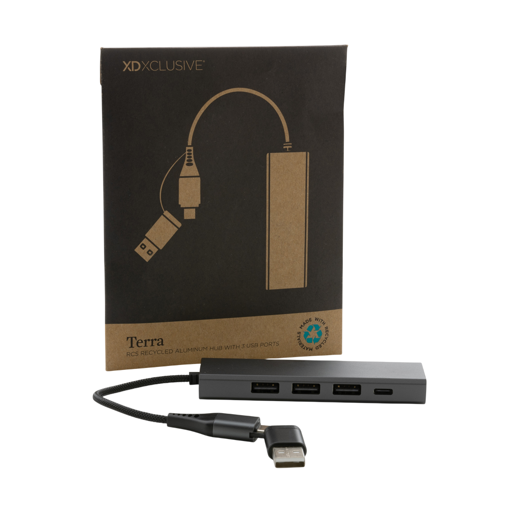 Terra RCS recycled aluminium hub with 3 USB ports