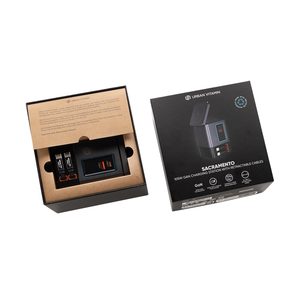 Urban Vitamin Sacramento 105W GAN charger+retractable cables