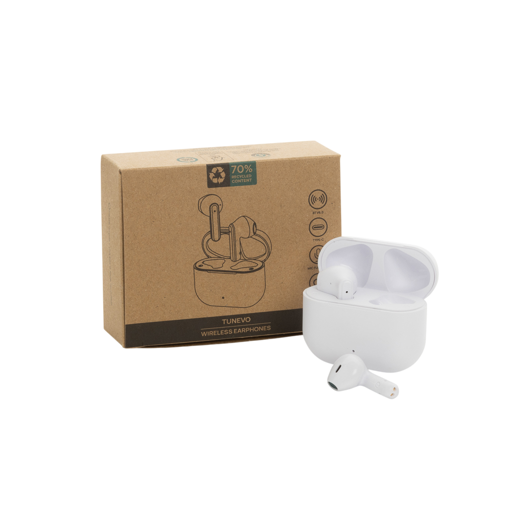 Tunevo RCS recycled plastic wireless earbuds