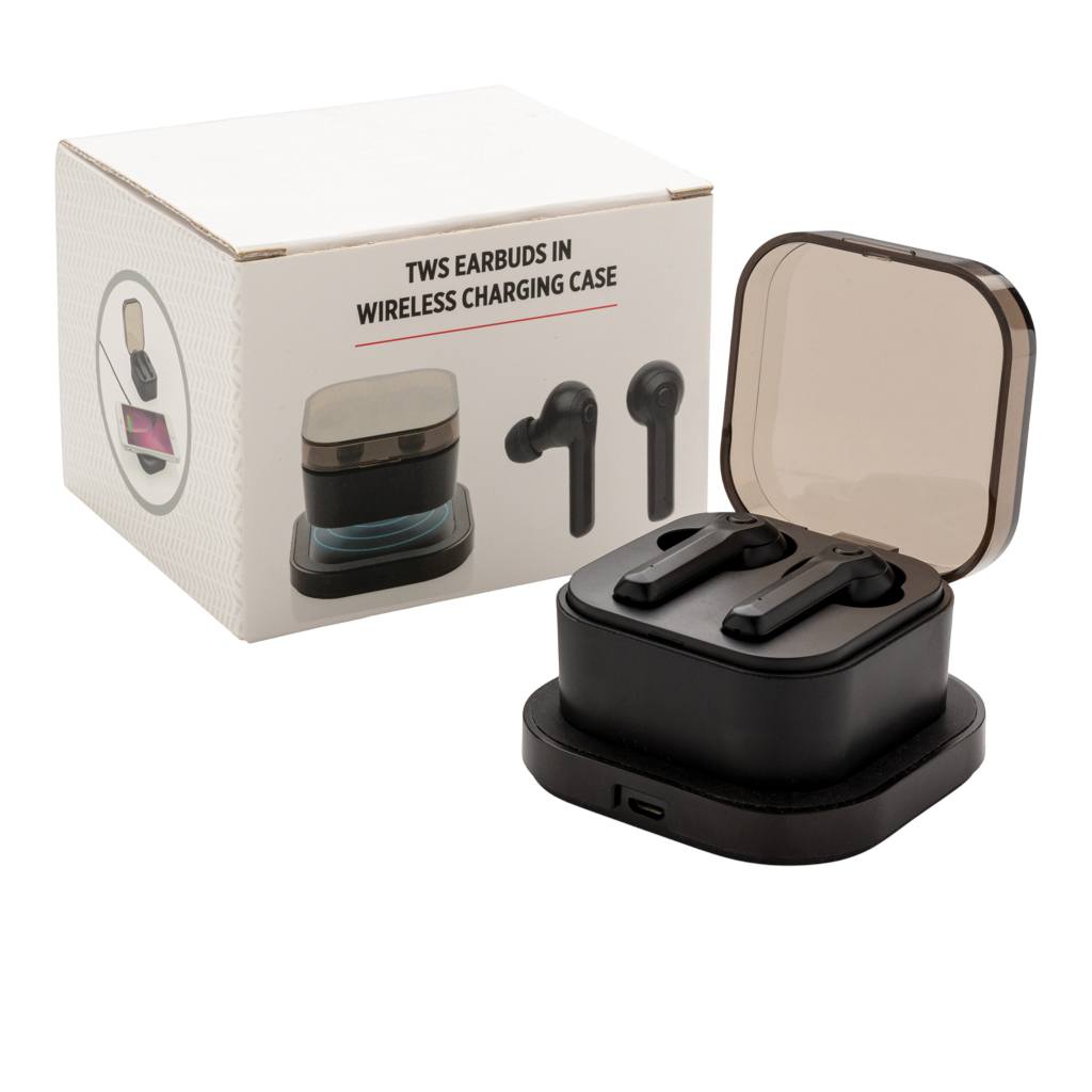 TWS earbuds in wireless charging case