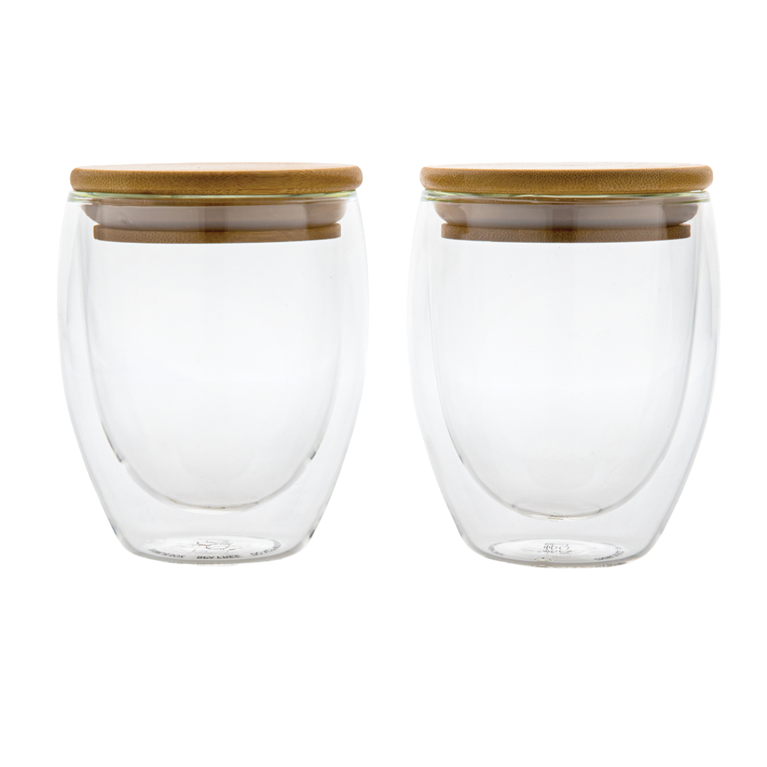 Double wall borosilicate glass with bamboo lid 250ml 2pc set
