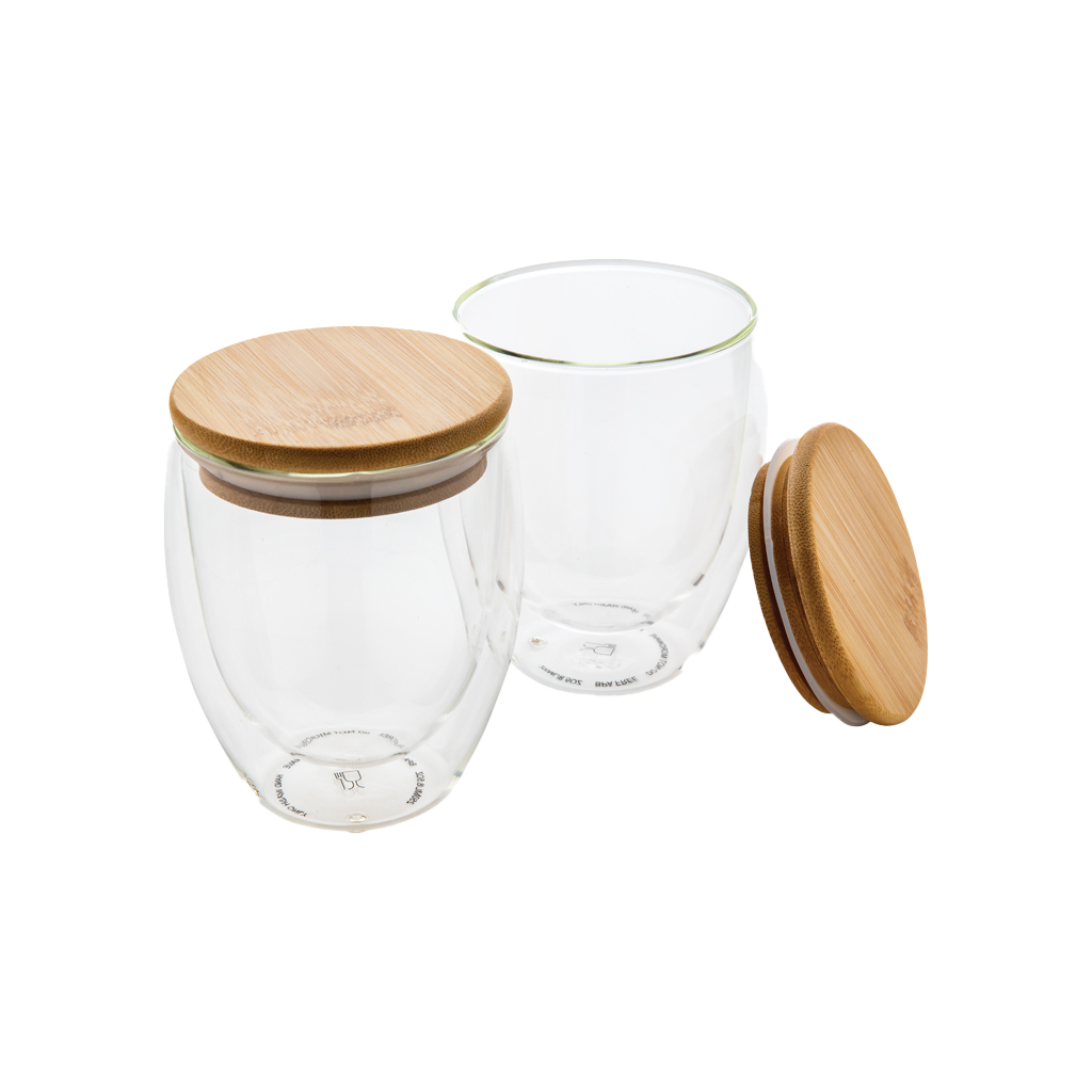 Double wall borosilicate glass with bamboo lid 250ml 2pc set