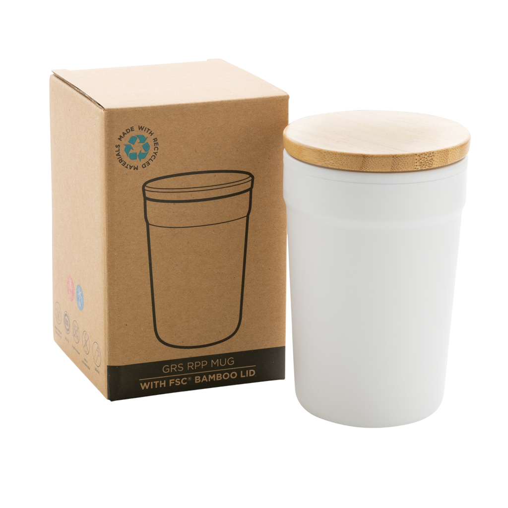 GRS certified recycled PP mug with bamboo lid