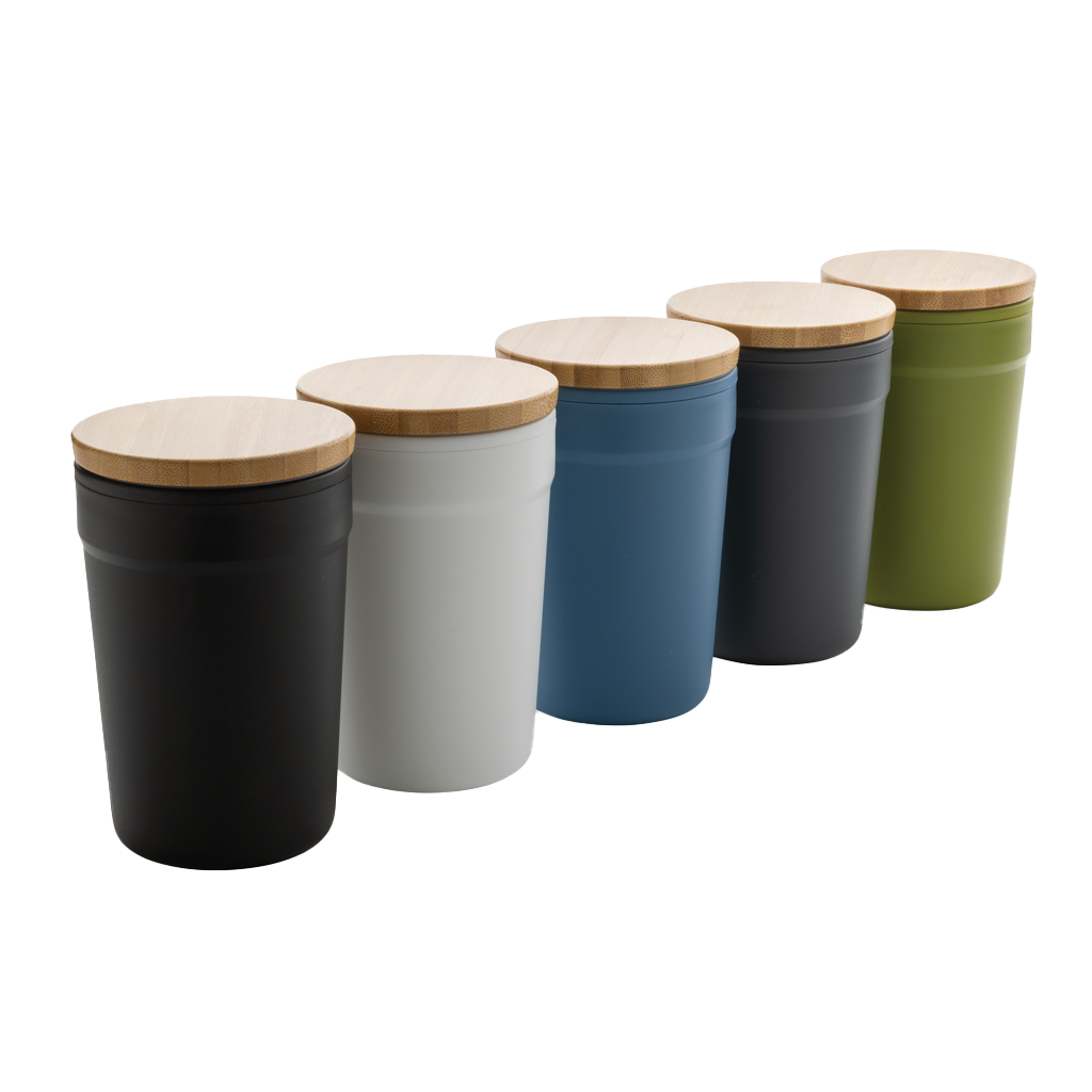 GRS certified recycled PP mug with bamboo lid