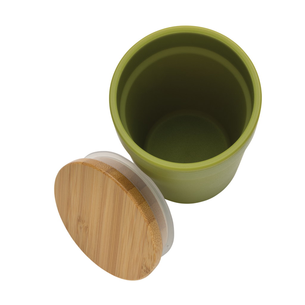 GRS certified recycled PP mug with bamboo lid