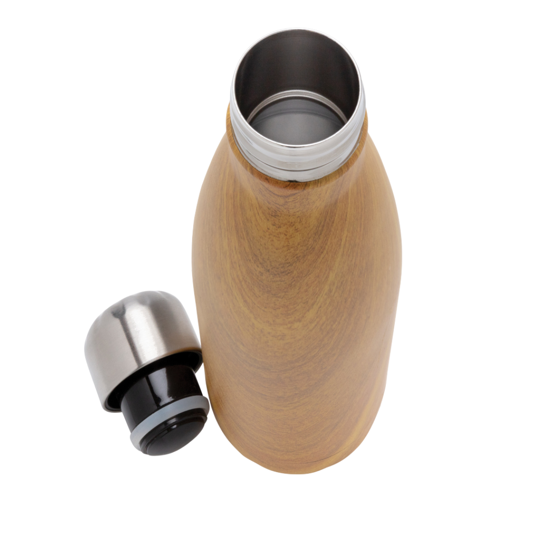 Vacuum insulated stainless steel bottle with wood print