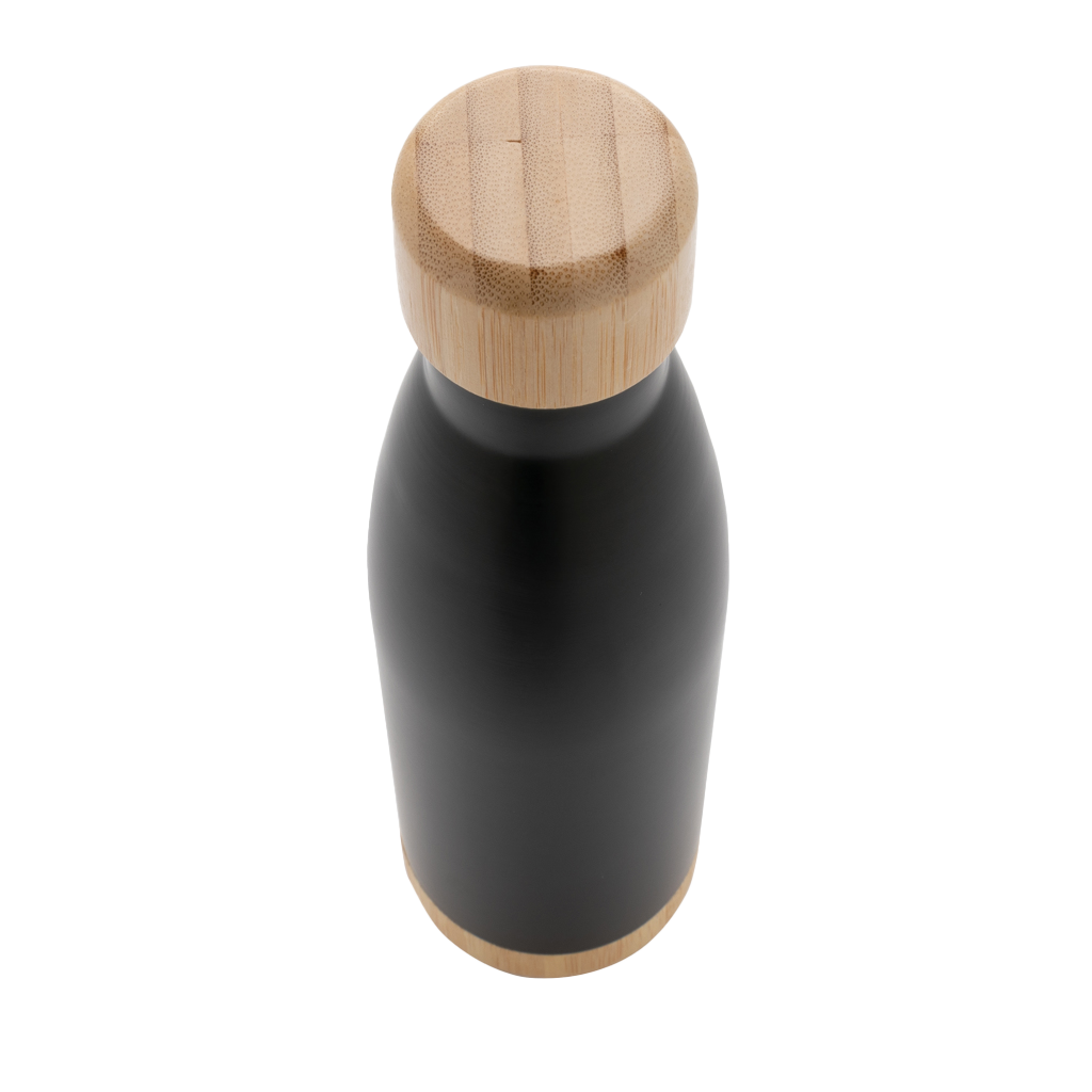 Vacuum stainless steel bottle with bamboo lid and bottom