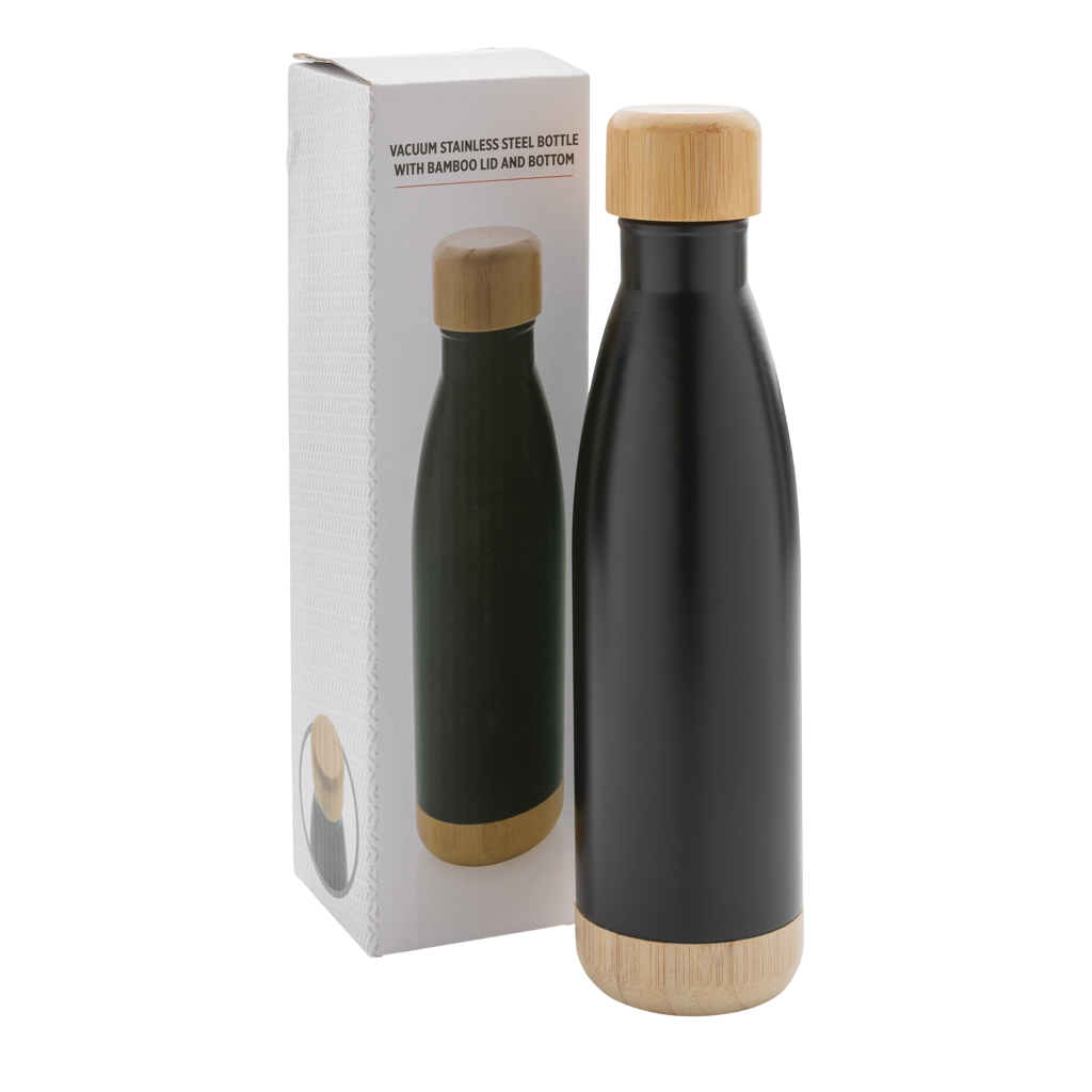 Vacuum stainless steel bottle with bamboo lid and bottom