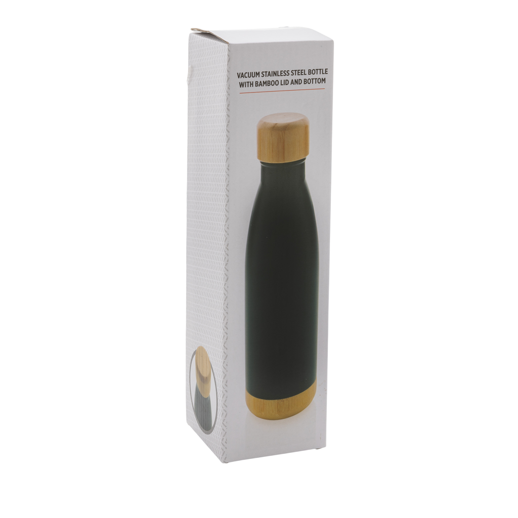 Vacuum stainless steel bottle with bamboo lid and bottom