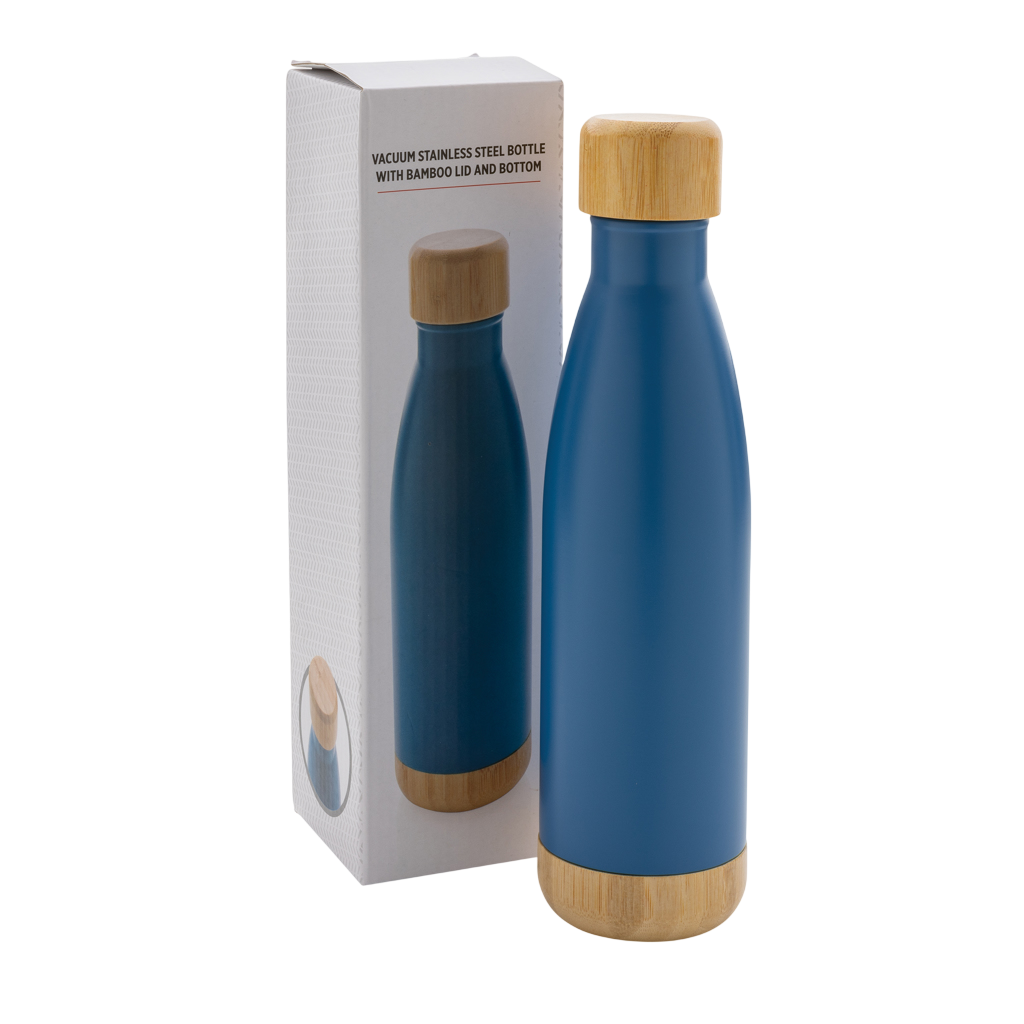 Vacuum stainless steel bottle with bamboo lid and bottom