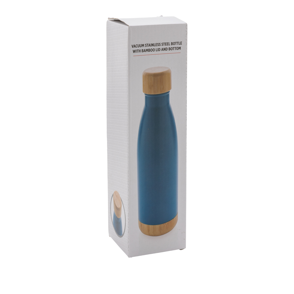 Vacuum stainless steel bottle with bamboo lid and bottom