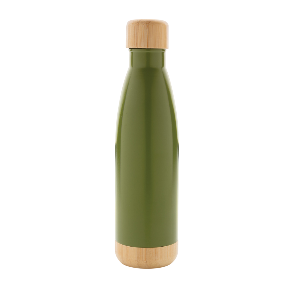 Vacuum stainless steel bottle with bamboo lid and bottom
