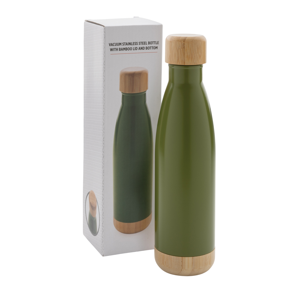 Vacuum stainless steel bottle with bamboo lid and bottom