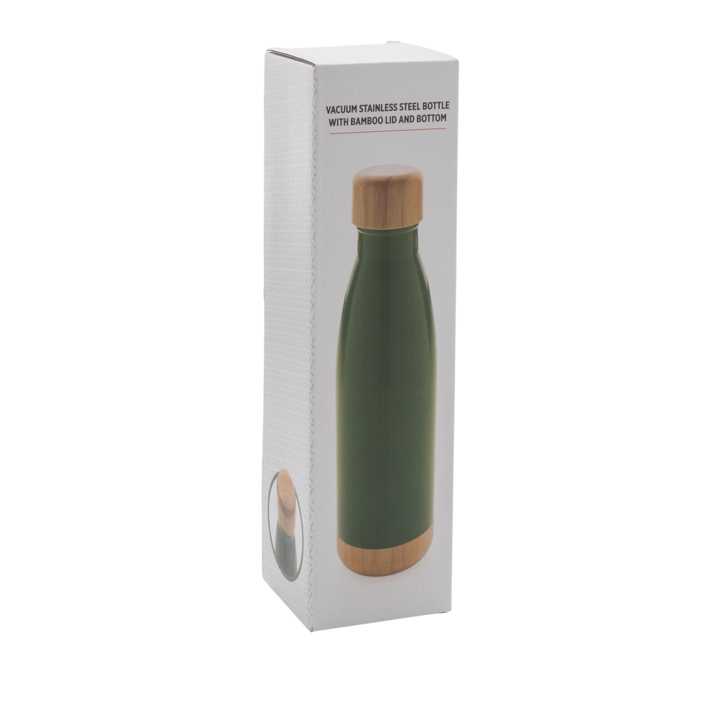 Vacuum stainless steel bottle with bamboo lid and bottom