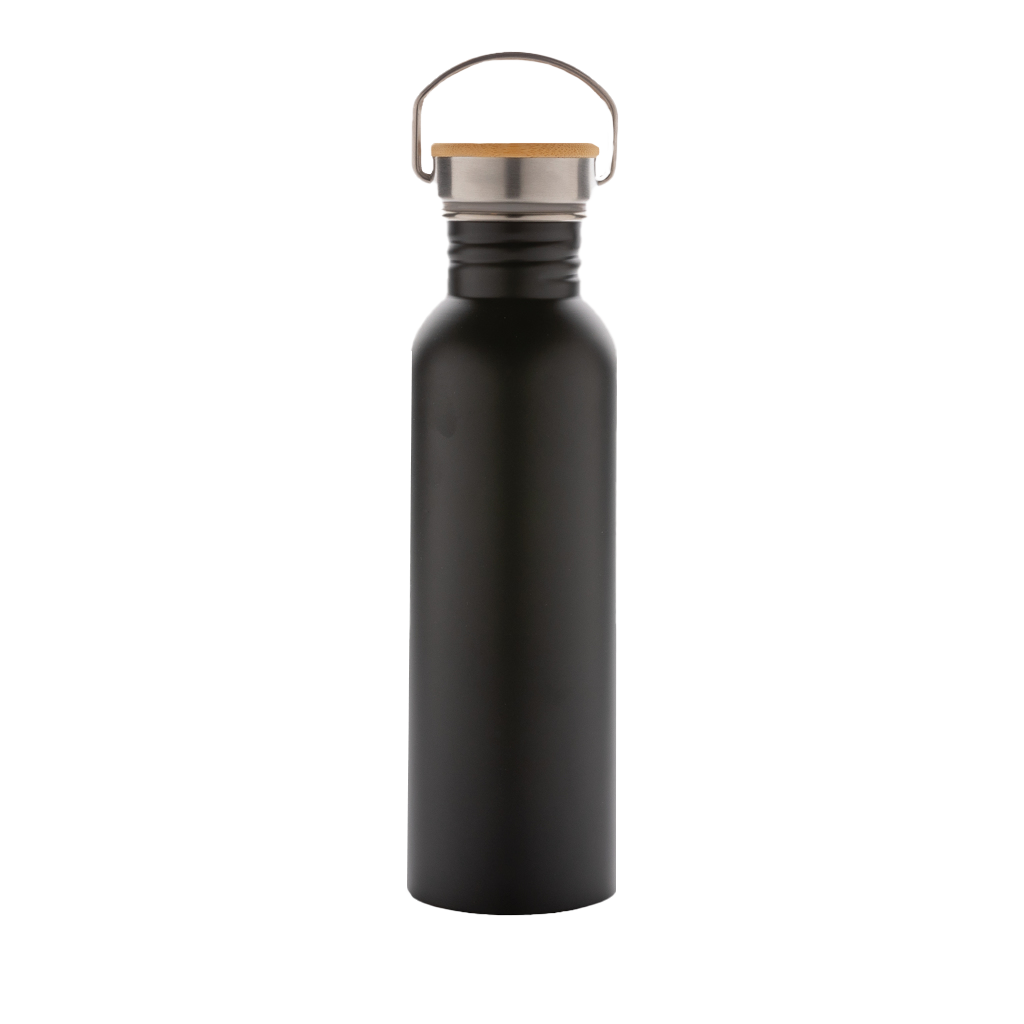 Modern stainless steel bottle with bamboo lid