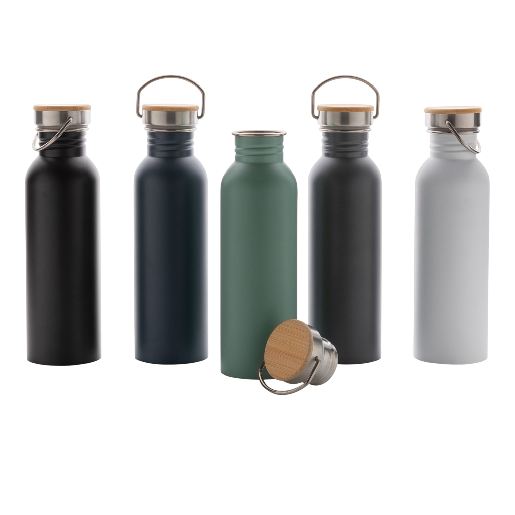 Modern stainless steel bottle with bamboo lid
