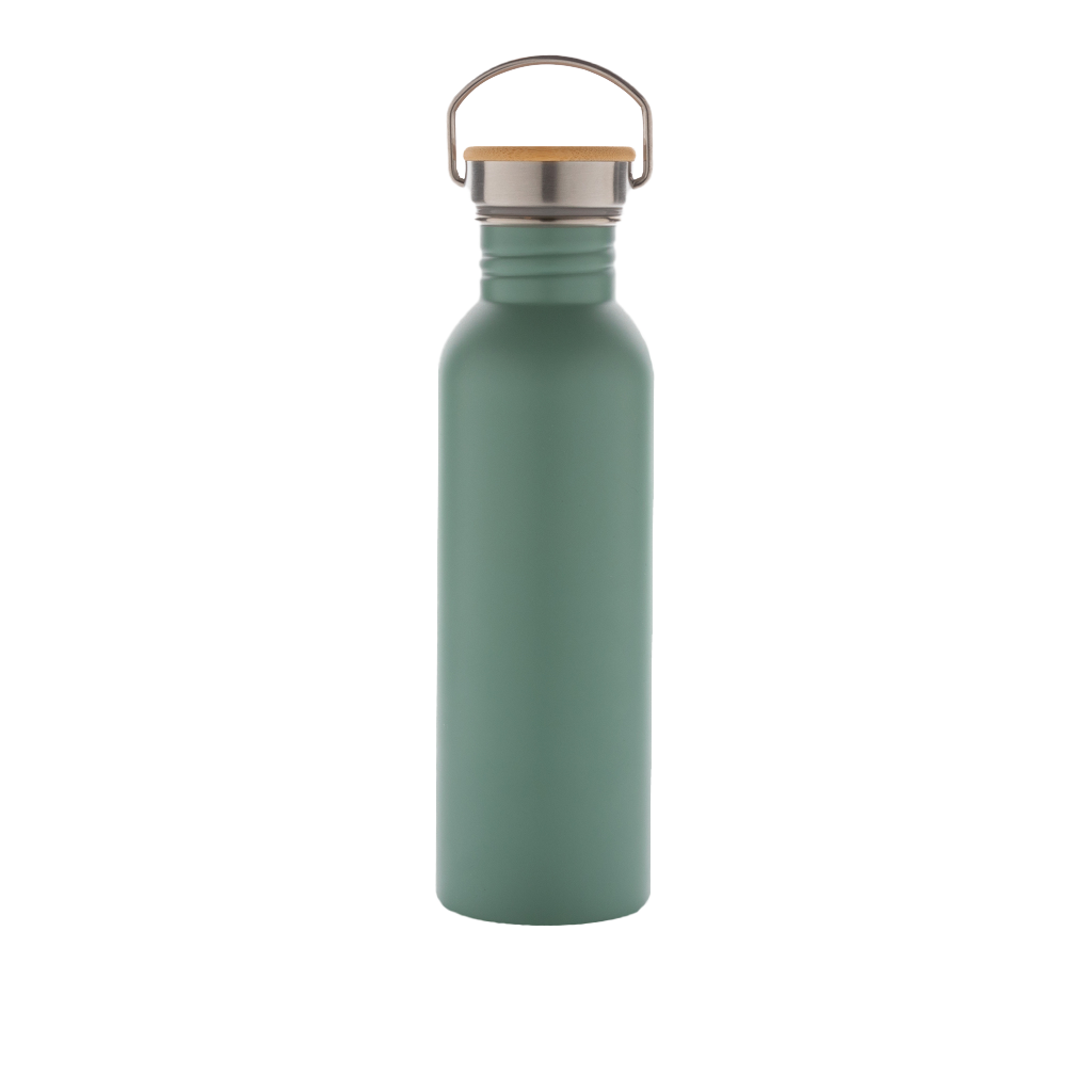 Modern stainless steel bottle with bamboo lid