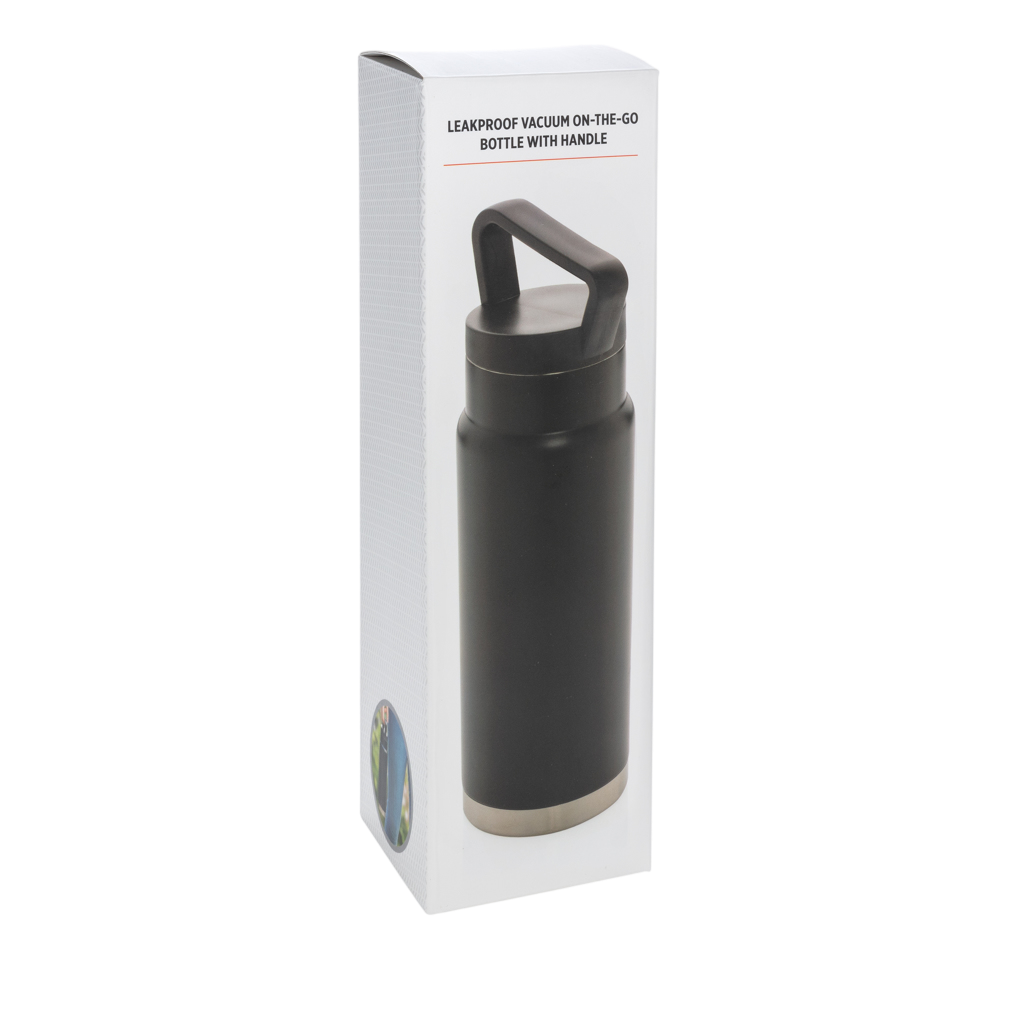Leakproof vacuum on-the-go bottle with handle