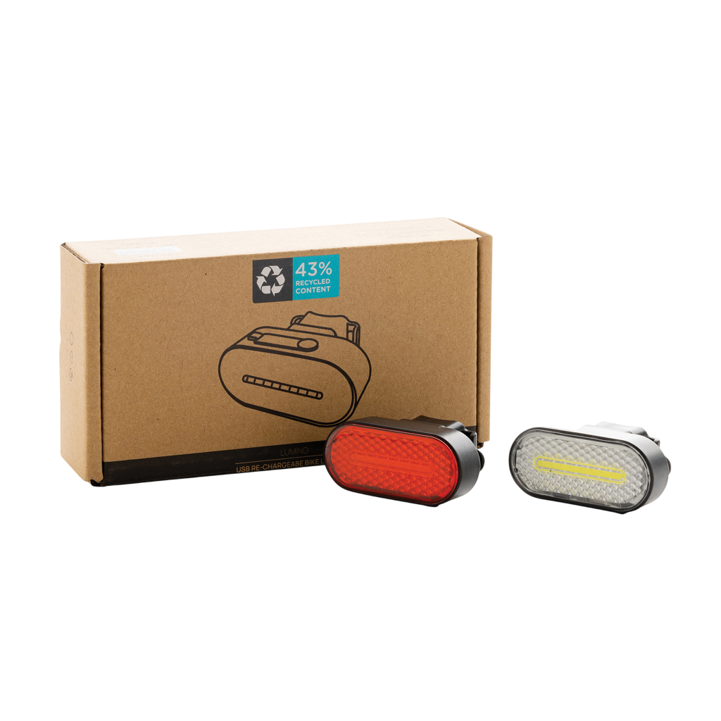 Lumino RCS recycled plastic USB re-chargeable bike light set