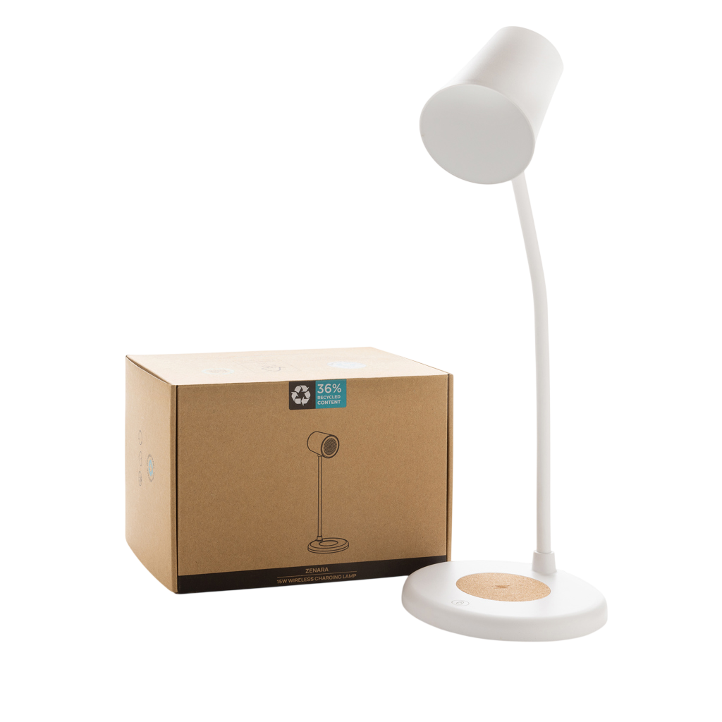 Zenara RCS recycled plastic and cork 15W wireless desk lamp