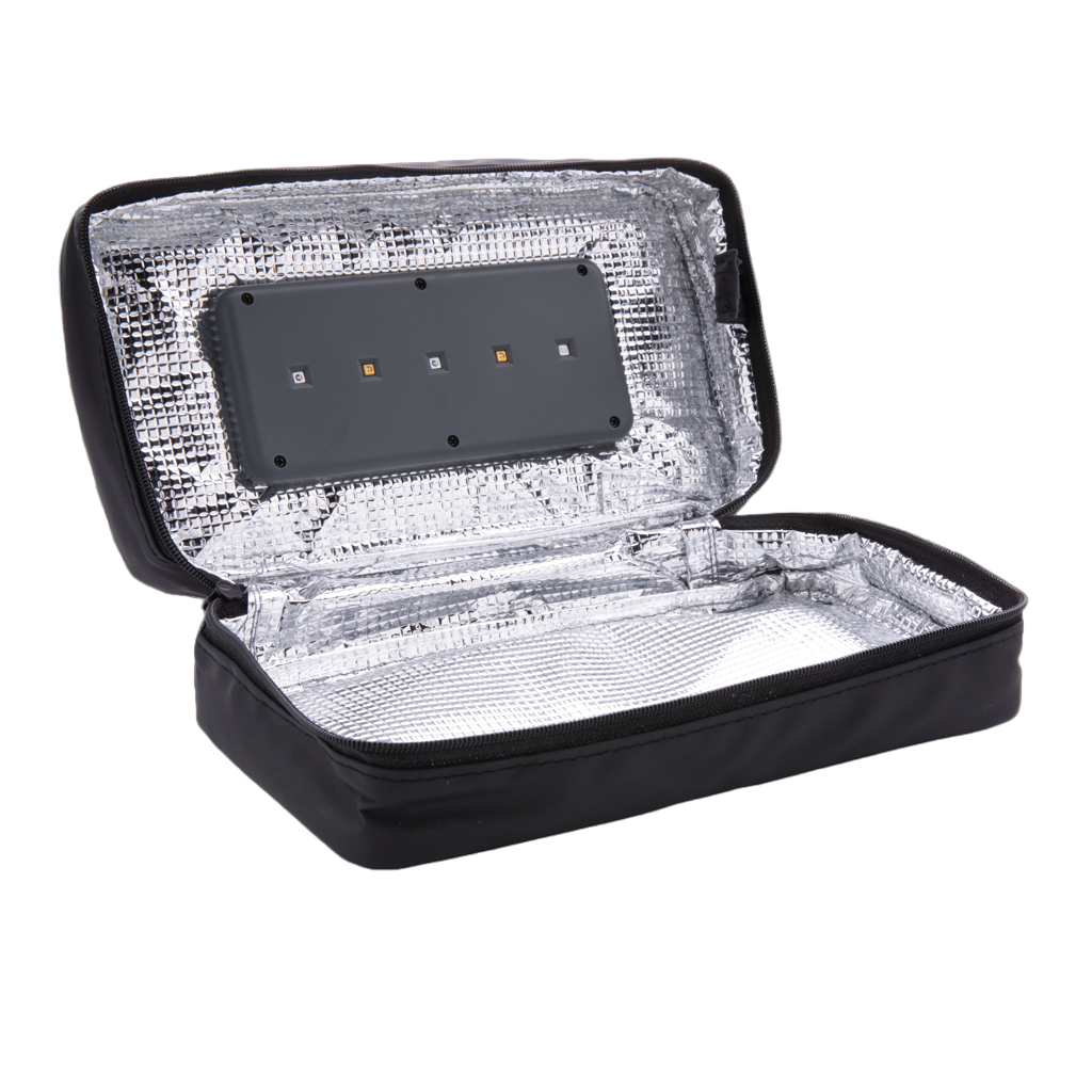 Portable UV-C steriliser pouch with integrated battery