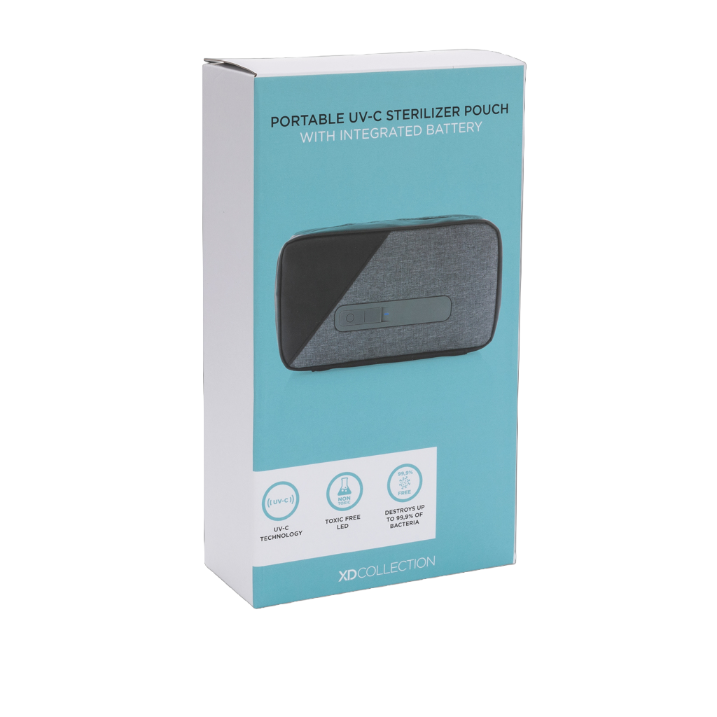 Portable UV-C steriliser pouch with integrated battery