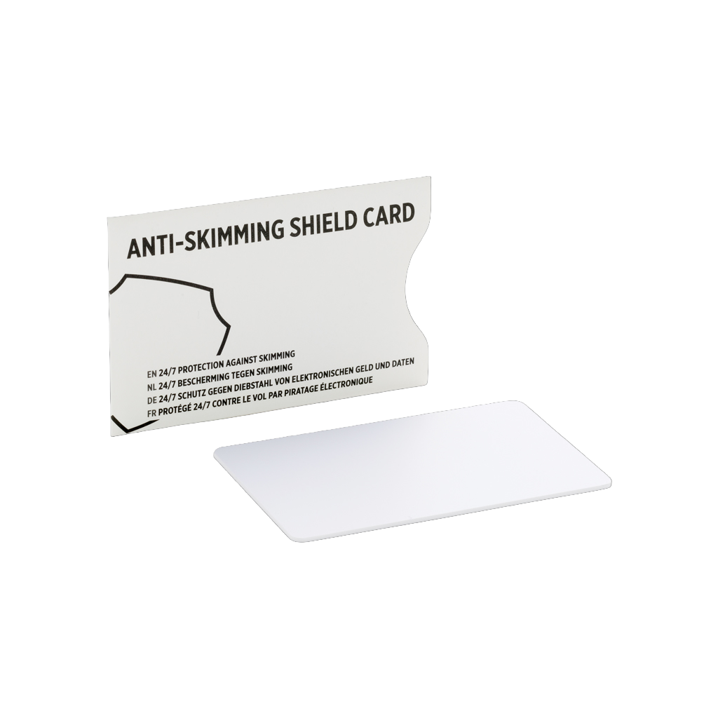 Anti-skimming RFID shield card with active jamming chip