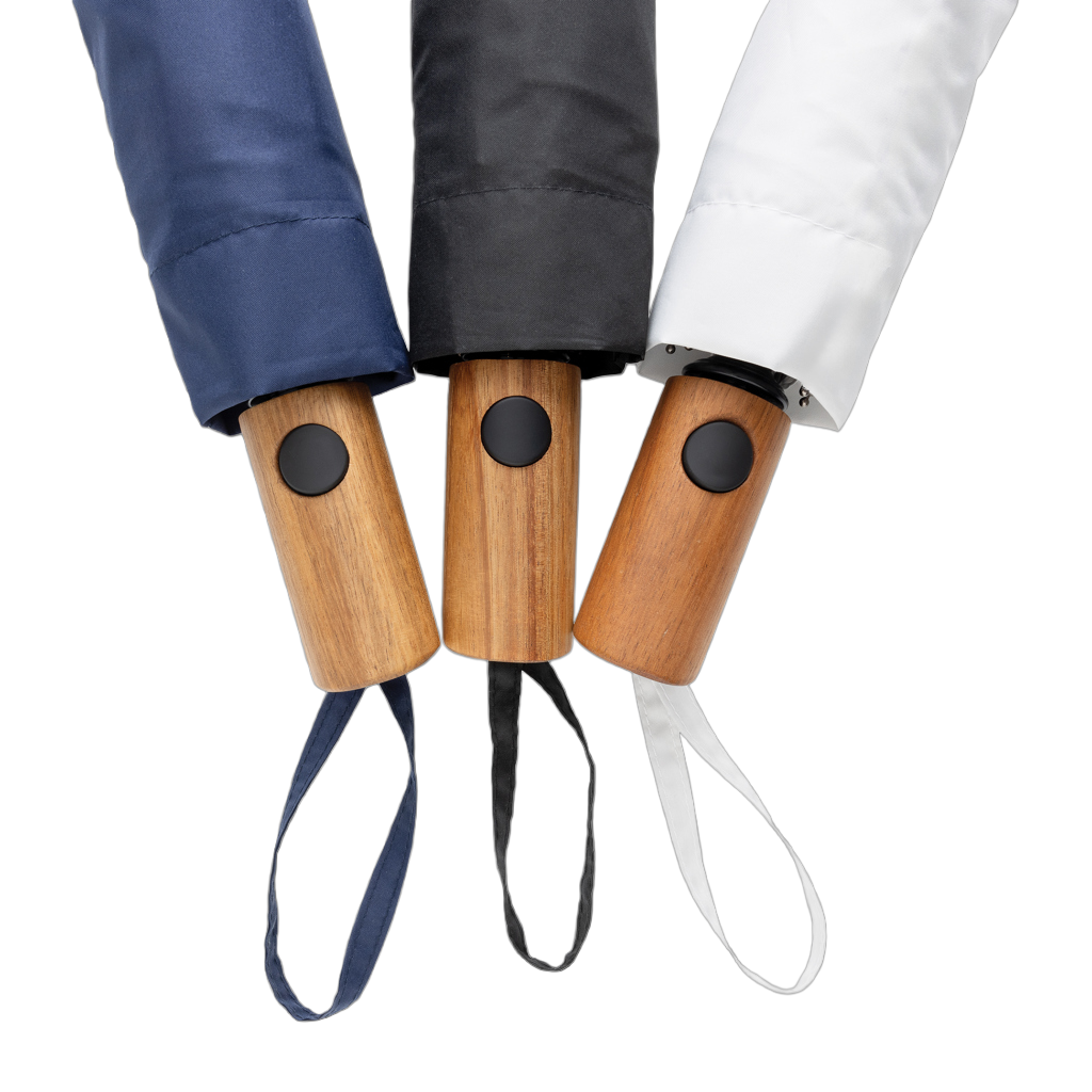 Kaycey 21" AWARE™ RPET Acacia wood mini auto open umbrella