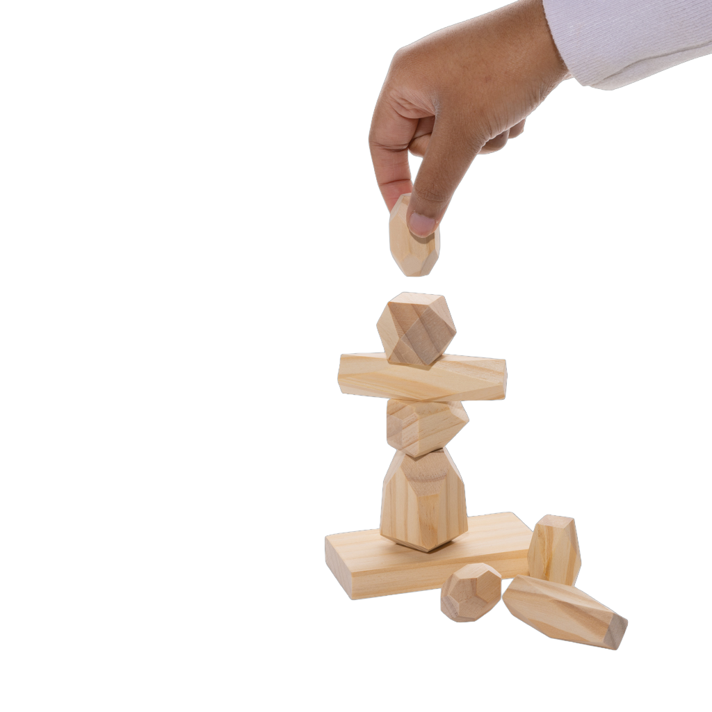 Ukiyo Crios wooden balancing rocks in pouch